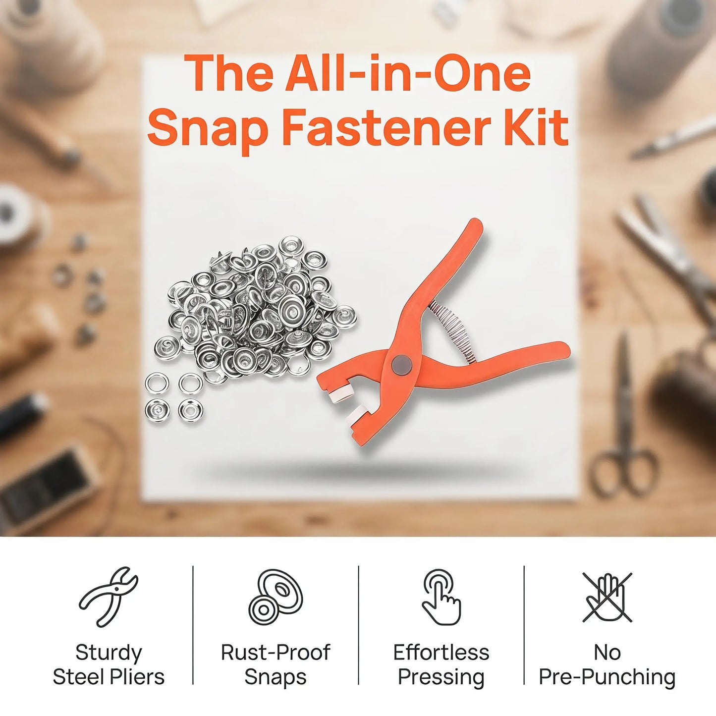 [Summerwins] Snap Button Kit with Pliers | No Sew Adjustable Metal Buttons for DIY Clothes, Hats & Bags