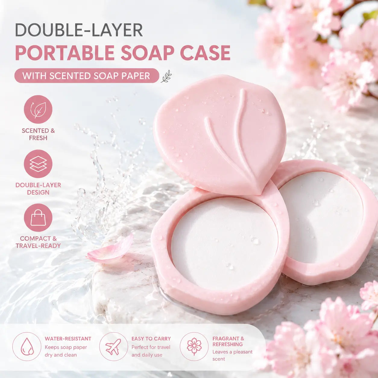 Cute Peach Shape Portable Soap Sheet Holder - Double Layer Travel Soap Paper Storage Case Soap