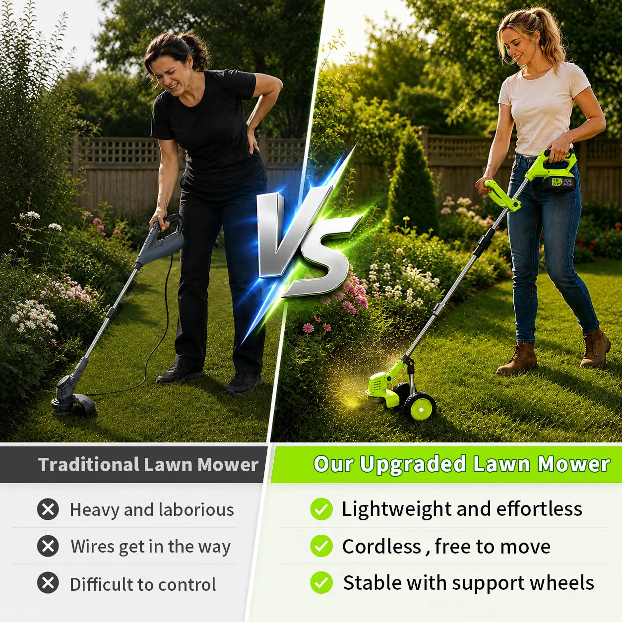 3-In-1 Cordless Weed Whacker with Adjustable Handle - Lightweight Electric Grass Trimmer, Multi-Blade System, Quiet Operation for Garden Lawn Maintenance