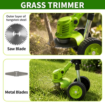 3-In-1 Cordless Weed Whacker with Adjustable Handle - Lightweight Electric Grass Trimmer, Multi-Blade System, Quiet Operation for Garden Lawn Maintenance