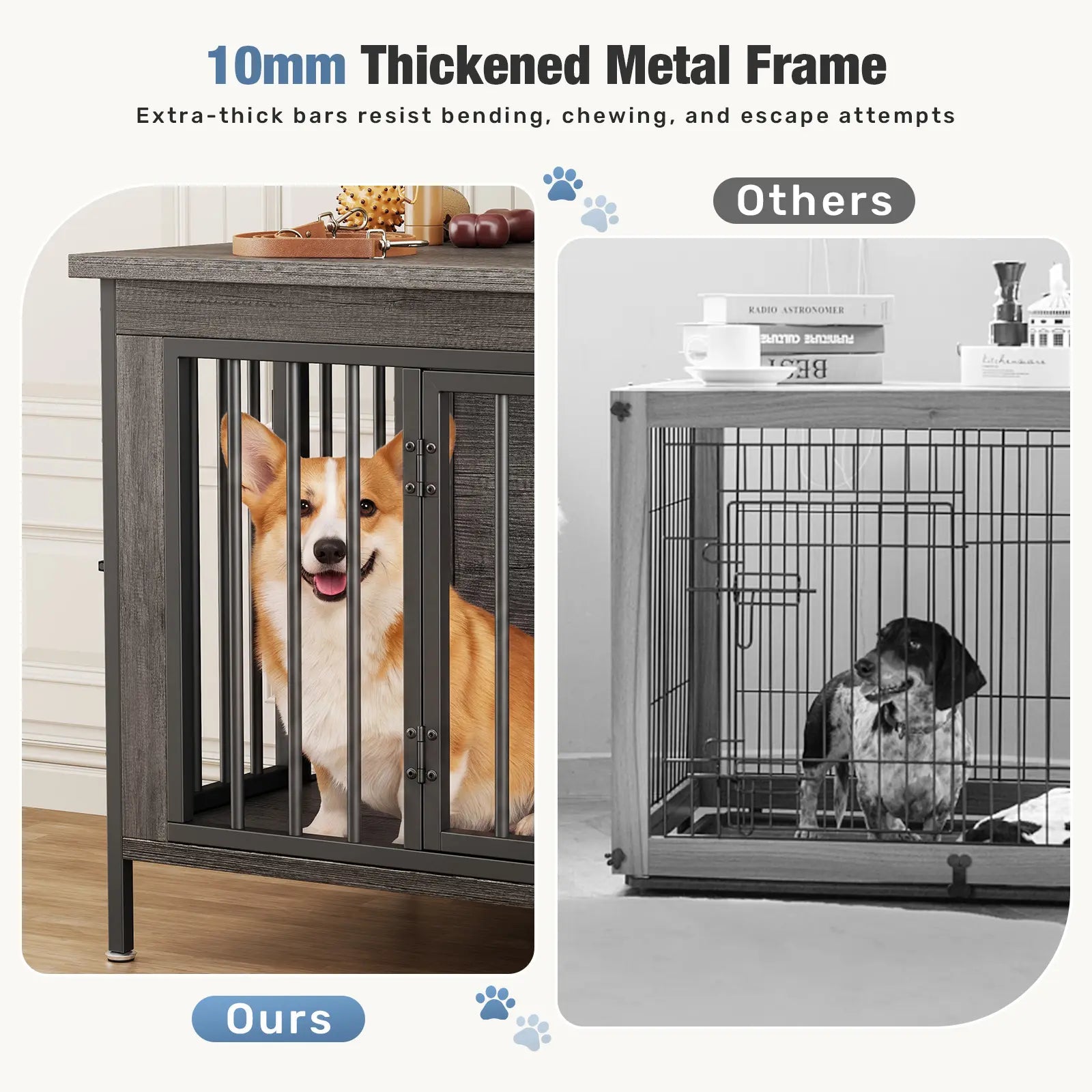 Sweetcrispy 3-In-1 Reinforced Metal & Wood 2-Compartment Dual Crate Furniture - Heavy-Duty Rustic Farmhouse Kennel, TV Stand & Side Table for Bedroom, Space-Saving, Double Door Lock, 27.56" L×23.62" W×25.49" H for Small/Medium Dogs