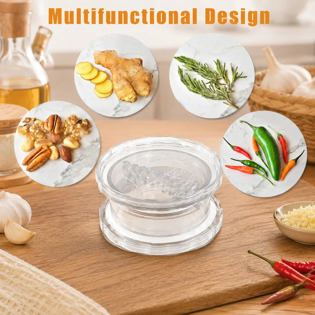 Manual Garlic Twister Mincer - Sturdy, Handy Food Prep Kitchen Utensil, Impact-Resistant Accessory for Garlic, Onion, Ginger