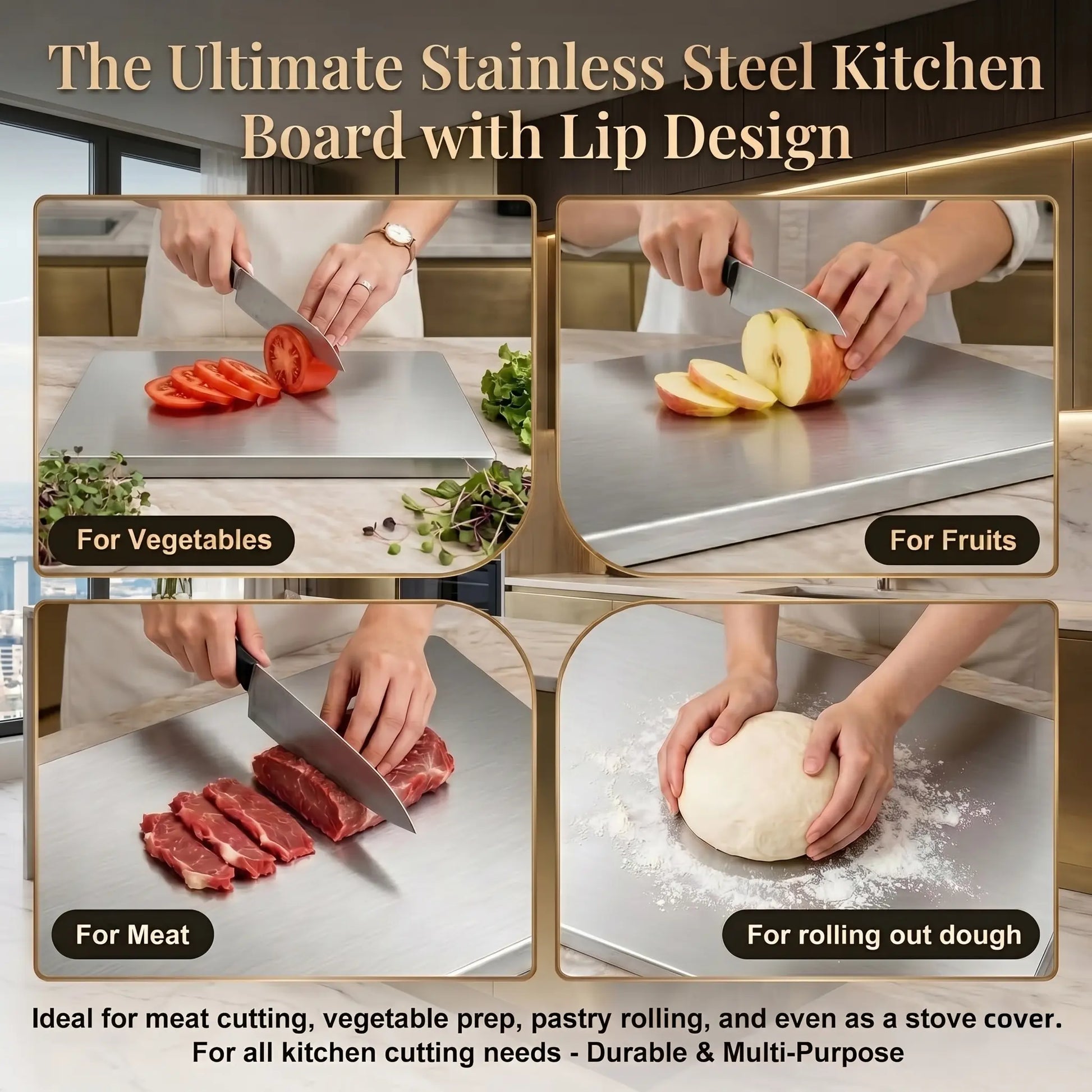 Stainless Steel Non-Slip Chopping Board for Kitchen Use - Essential Kitchen Accessory and Gadget