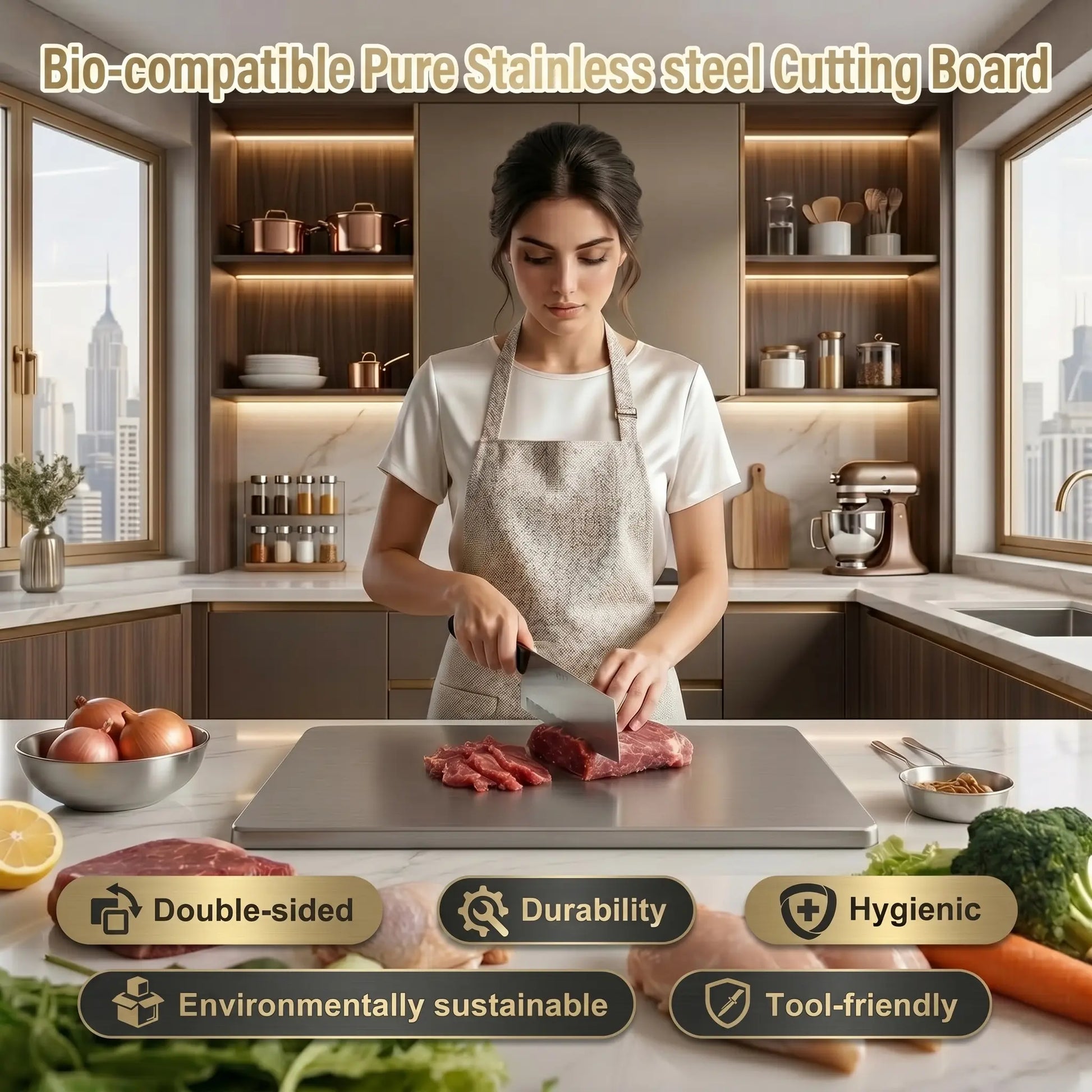 Stainless Steel Non-Slip Chopping Board for Kitchen Use - Essential Kitchen Accessory and Gadget